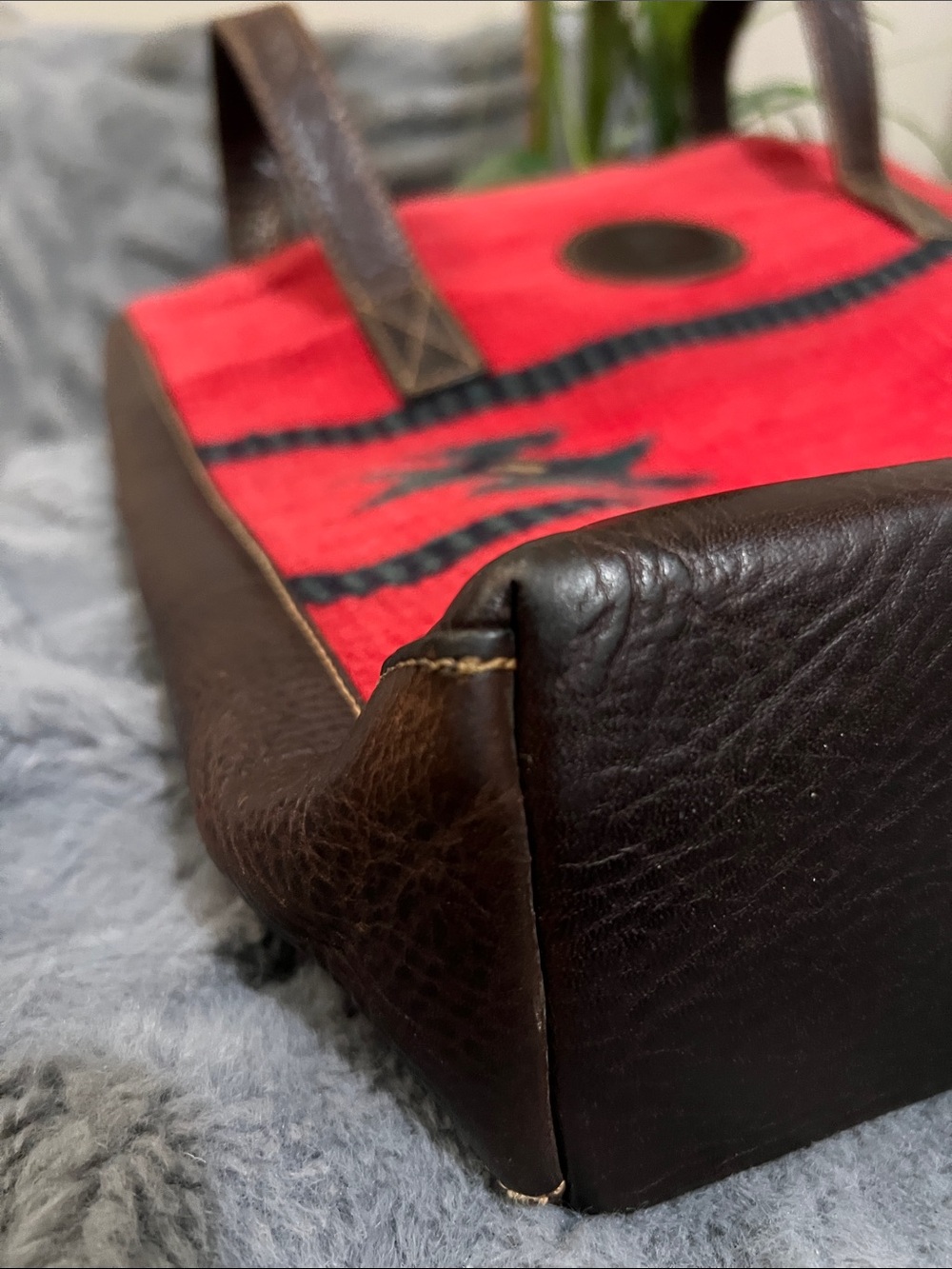 Born Red Woven / Leather Tote Bag GUC retail $199 - Picture 5 of 9